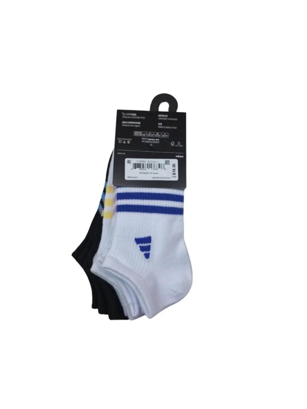 Adidas Girls Superlite Arch Compression No Show Socks 6-Pack Large (5Y-7Y)